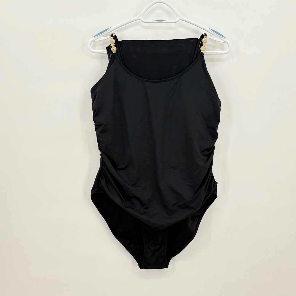 Betsey Johnson Black One Piece Swimsuit Mesh Sarong Coverup Womens XXL BJOP-415
